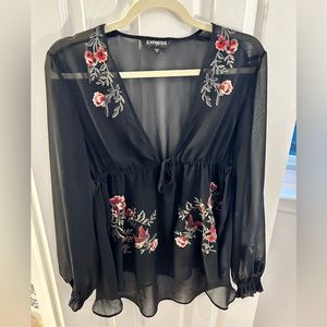 Express black sheer floral top